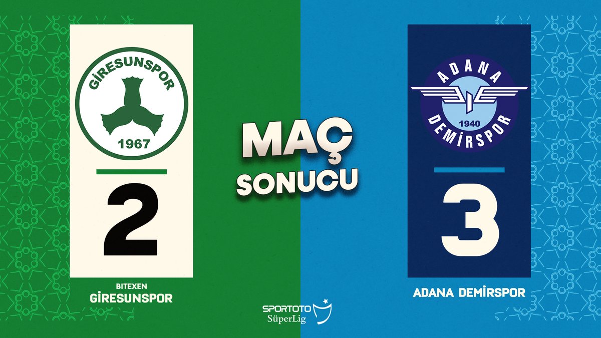 📌 Maç sonucu | #GRSvADS 

Bitexen Giresunspor 2-3 Adana Demirspor 

🔵⚪️ 23' Gökhan İnler, 28' Belhanda, 82' Onyekuru 
🟢⚪️ 56' Sainz, 90+1 Rahmetullah