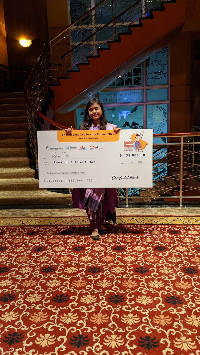 RothiJahan's tweet photo. Alhamdulillah! 😊
I express my gratitude to Allah that I secured 2nd position in the Solve-A-Thon, at the Graduation Ceremony of Shoktikonna Leadership Cohort -2022. 😇🥰
Thanks to @WorldBankSAsia #DevtalePartners, @WePOWERNetwork, @giz_gmbh for organizing this event.💝 https://t.co/3Wl3qS8W53