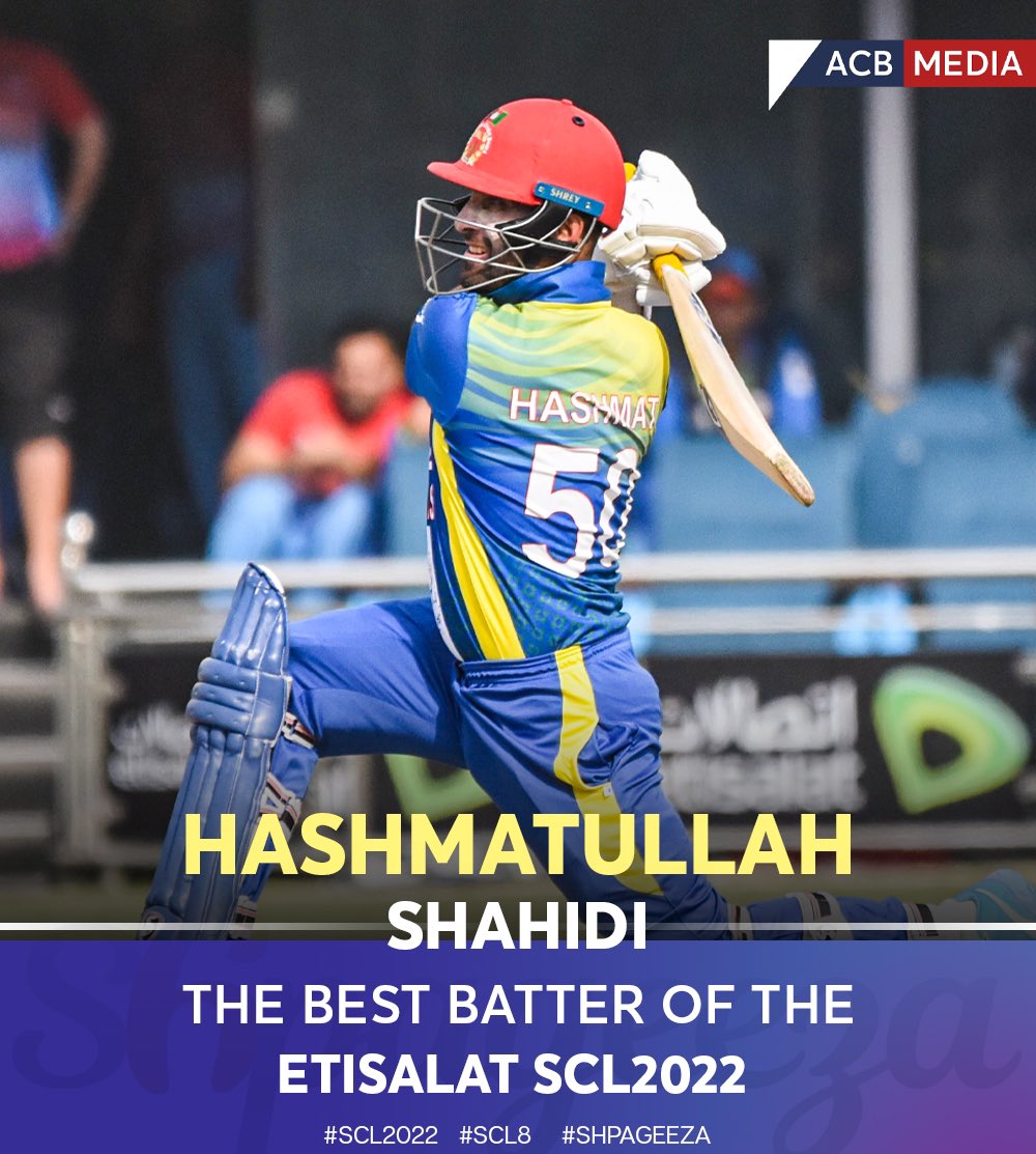 AcbDomestic's tweet photo. .@Hashmat_50 (Bost Defenders) was adjudged the best batter of the SCL2022 for scoring the most runs in the event. He scored 411 runs in 9 innings at 58.71 and a healthy SR of 136.09 with 5 50s, the most in the event, to his name.
#SCL2022 | #SCL8 | #Shpageeza https://t.co/49XniqAmK6