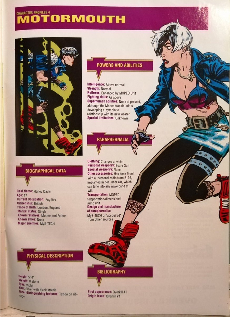 Scrambyuk's tweet photo. Character profile of Motormouth by @1moreGaryFrank
#Overkill30 #Overkill #motormouth #Marvel #Comics #UK #MarvelUK #art #characters #captaincarter #nostalgia #profiles #superheroes https://t.co/0gbbNtIrDJ