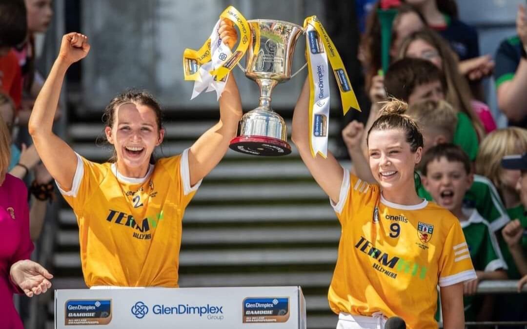 CpcBallycastle's tweet photo. Massive to congratulations to Miss McLarnon and past pupil Emma Laverty and all the @CamogieAontroim girls on winning today’s All Ireland Junior title. 

So many current and past pupils involved. 

We are so proud of you all. Enjoy the celebrations 🎉🎉 https://t.co/gbOWKteSlr