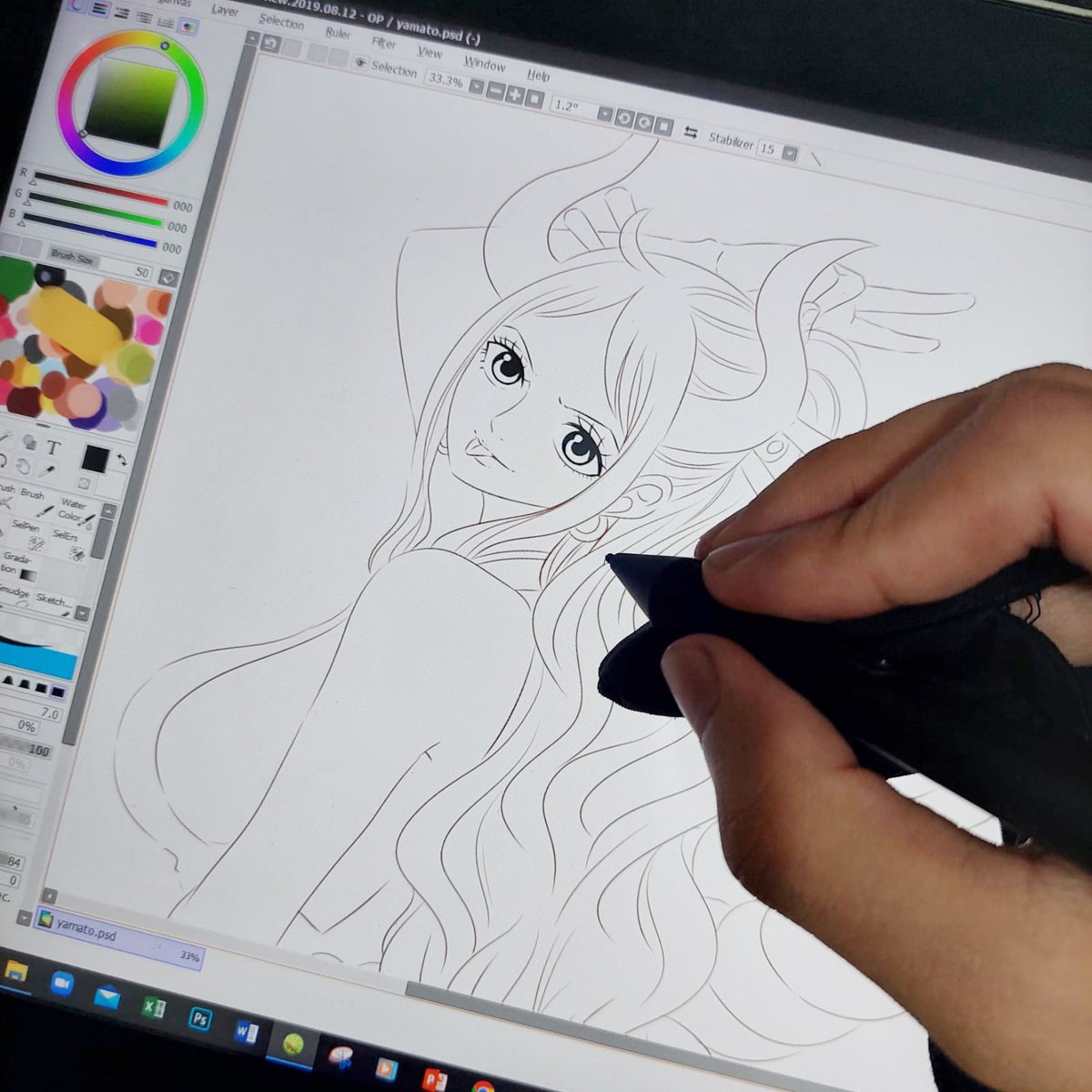 chancil's tweet photo. I just remember that I have one unfinished artwork of Yamato, RT if you think I should finish this piece. 

#onepiece #YAMATO #ONEPIECE1056 #getchancilized https://t.co/DYhPwNQCPh