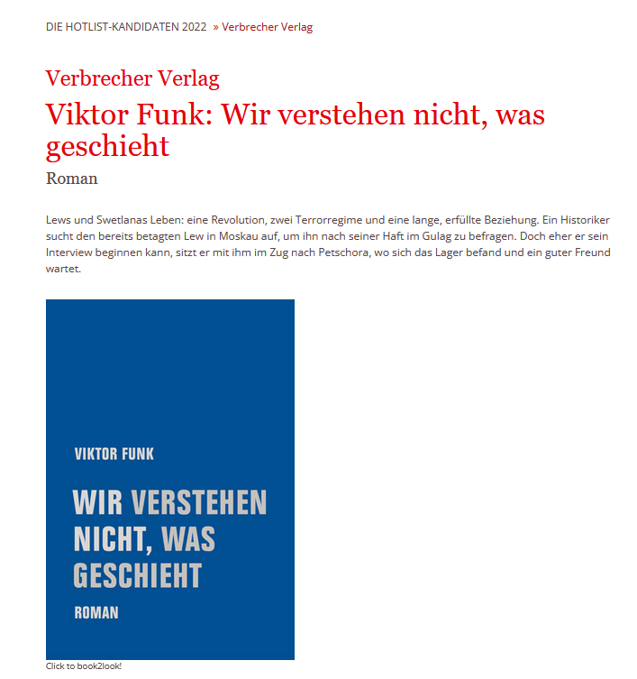 verbrecherei's tweet photo. Noch bis zum 15.8. kann aus der Vorauswahl für die #Hotlist2022 aus 30 tollen Büchern die #Hotlist gewählt werden, unter ihnen ist auch "Wir verstehen nicht, was geschieht" von @Viktor_Funk.
Wählense bitte mit!
Hier: https://t.co/SPTlLp6uvw
Mehr: https://t.co/CWoxv1lb6E https://t.co/uFbQEAMDLY