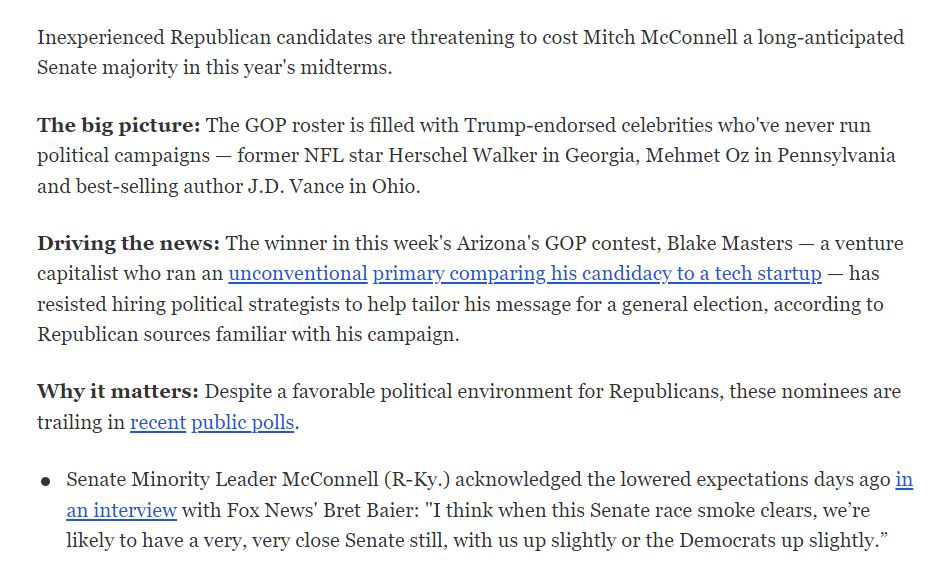 Orly_licious's tweet photo. #ImNotAWitch file: The GOP is going to blow #Midterms2022 (again). Even #MoscowMitch is tamping down expectations for a GOP Senate. #VOTE #Midterms2022 🇺🇸 More grim news for Republicans: "Celebrity candidates threaten GOP's hopes of a Senate majority": https://t.co/xnx1GWFPl7 https://t.co/xOdmLTP1XM