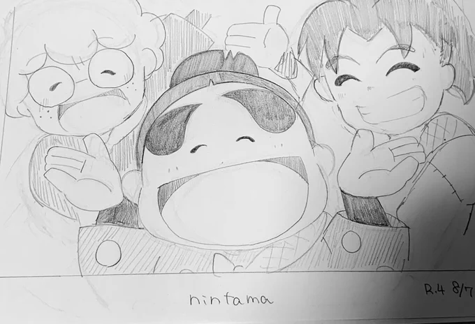 乱きりしん描きました。(しんベヱ先に描いたから残りの2人上手く描けませんでした😭トホホ…) 
