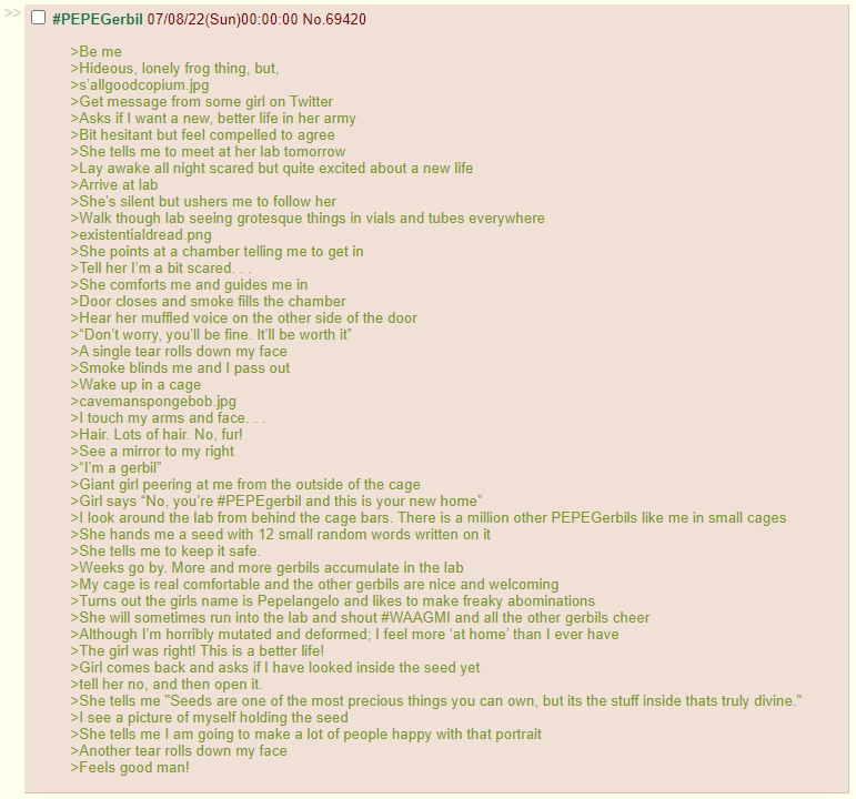 DionwNFT's tweet photo. @NonFunGerbils 
Greentext for a true #PEPEgerbil experience. https://t.co/wbqhsAJCMh