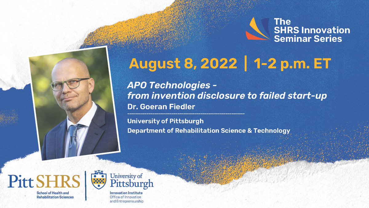 According to some statistics, 90% of startups fail. Prosthetics &amp; Orthotics Assistant Professor Goeran Fiedler's example illustrates how this looks in practice. Join us TOMORROW for our Innovation Seminar to learn more: go.innovation.pitt.edu/shrs_innovatio… @PittMSRT <a href="/PittInnovates/">Pitt Innovates</a>