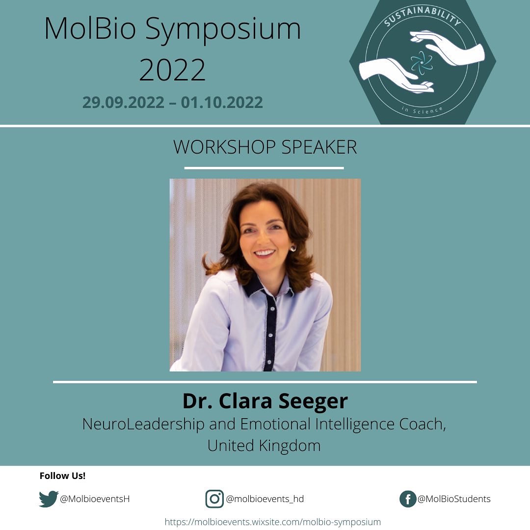 MolbioeventsH's tweet photo. Dr. Clara Seeger is a coach, corporate facilitator, online course creator, speaker and author, specialising in mental balance, mindfulness and more. She will give me a workshop at Sustainability in Science! 

@ClaraSeeger 

#heidelberguniversity #molbio_hd #molbiosymposium_hd22 https://t.co/Rfbf6XyUfx
