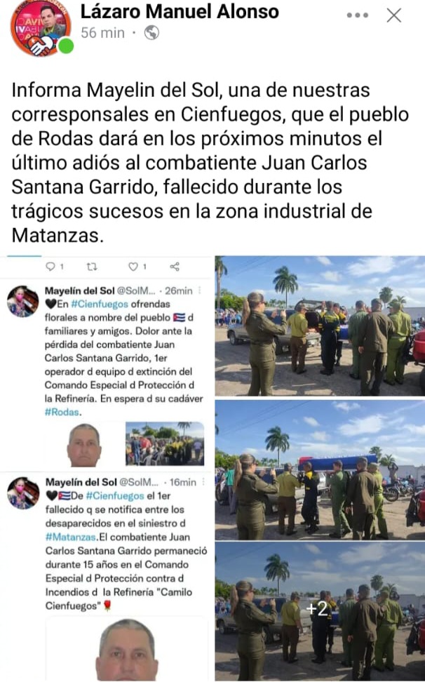 Hasta siempre, compañero. Aquí quedamos para tu familia. GRACIAS por el servicio a la Patria. EPD. #FuerzaMatanzas