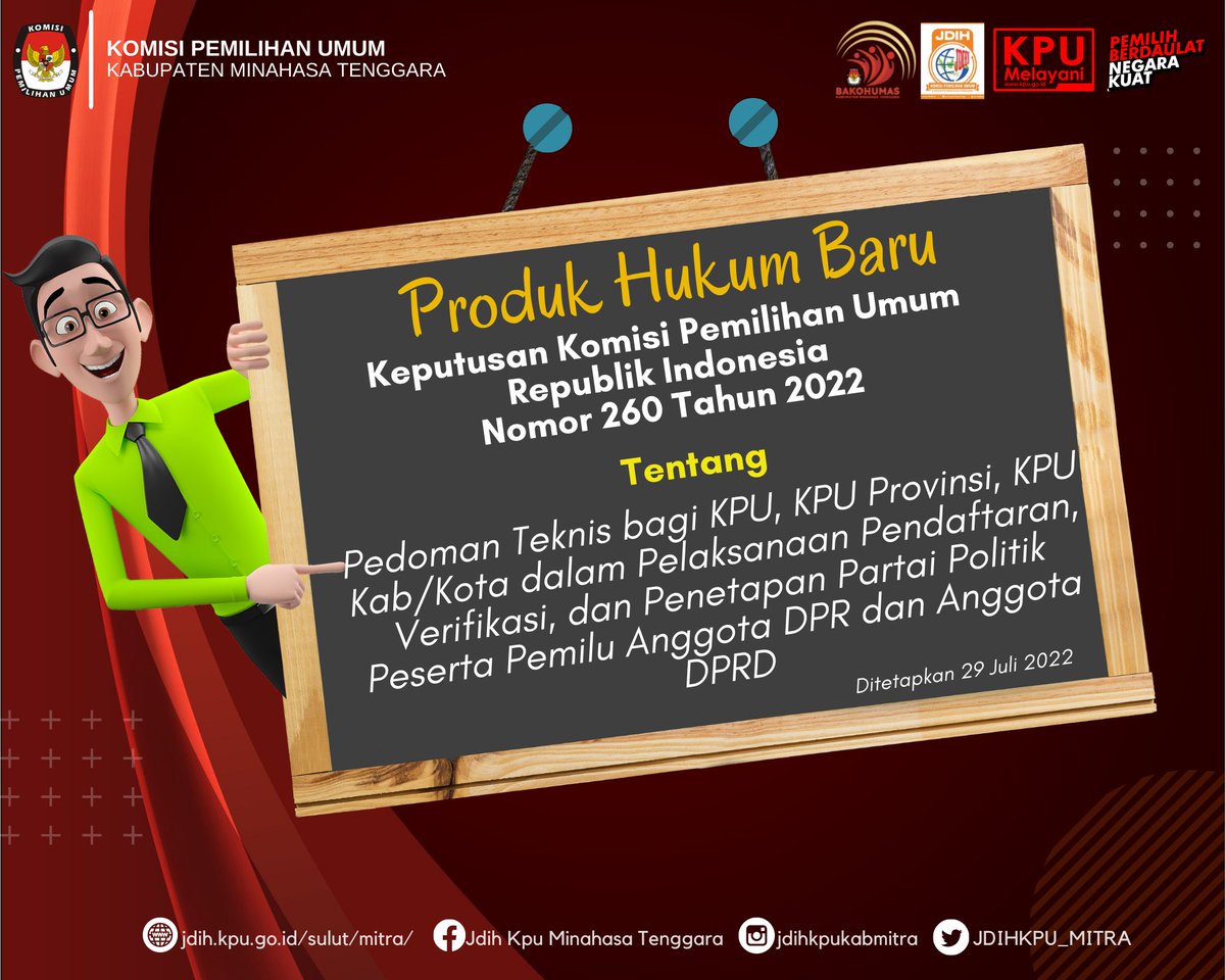 JDIHKPU_MITRA's tweet photo. #sobatJDIHKPU Keputusan KPU Nomor 260 Tahun 2022, yuk liat lewat linkdibawah ini :

Link : https://t.co/ui1maHf3ah

#kpumelayani
#pemilu2024
#kpumitra https://t.co/IUngHpxopB