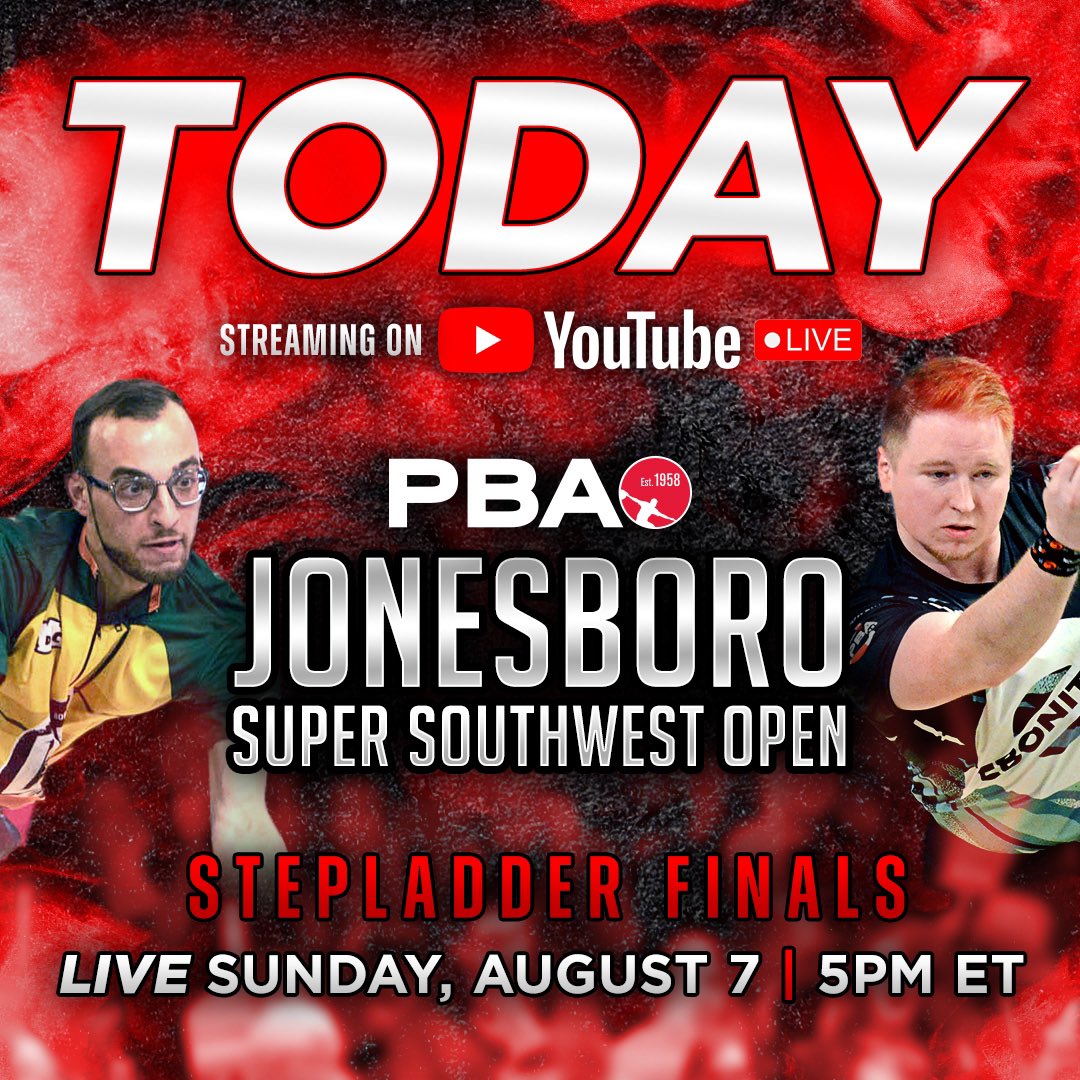 PBATour's tweet photo. Don’t miss the Jonesboro Super Southwest Open Stepladder Finals today at 5pm ET!

Streamed live on the PBA YouTube!

Watch here: https://t.co/qkPBUfLadf https://t.co/6Xbgyl1Fyd