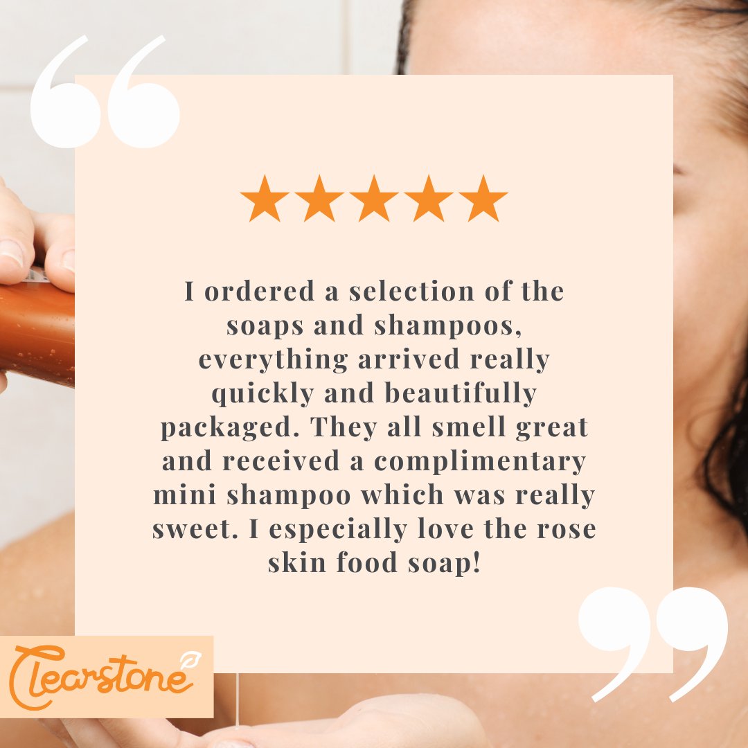 Our rose skin food soap is a fan favourite among Clearstone customers - this review says it all! 🤩 😍

Shop this and other eco-friendly alternatives to everyday products at Clearstone.co.uk 🌱