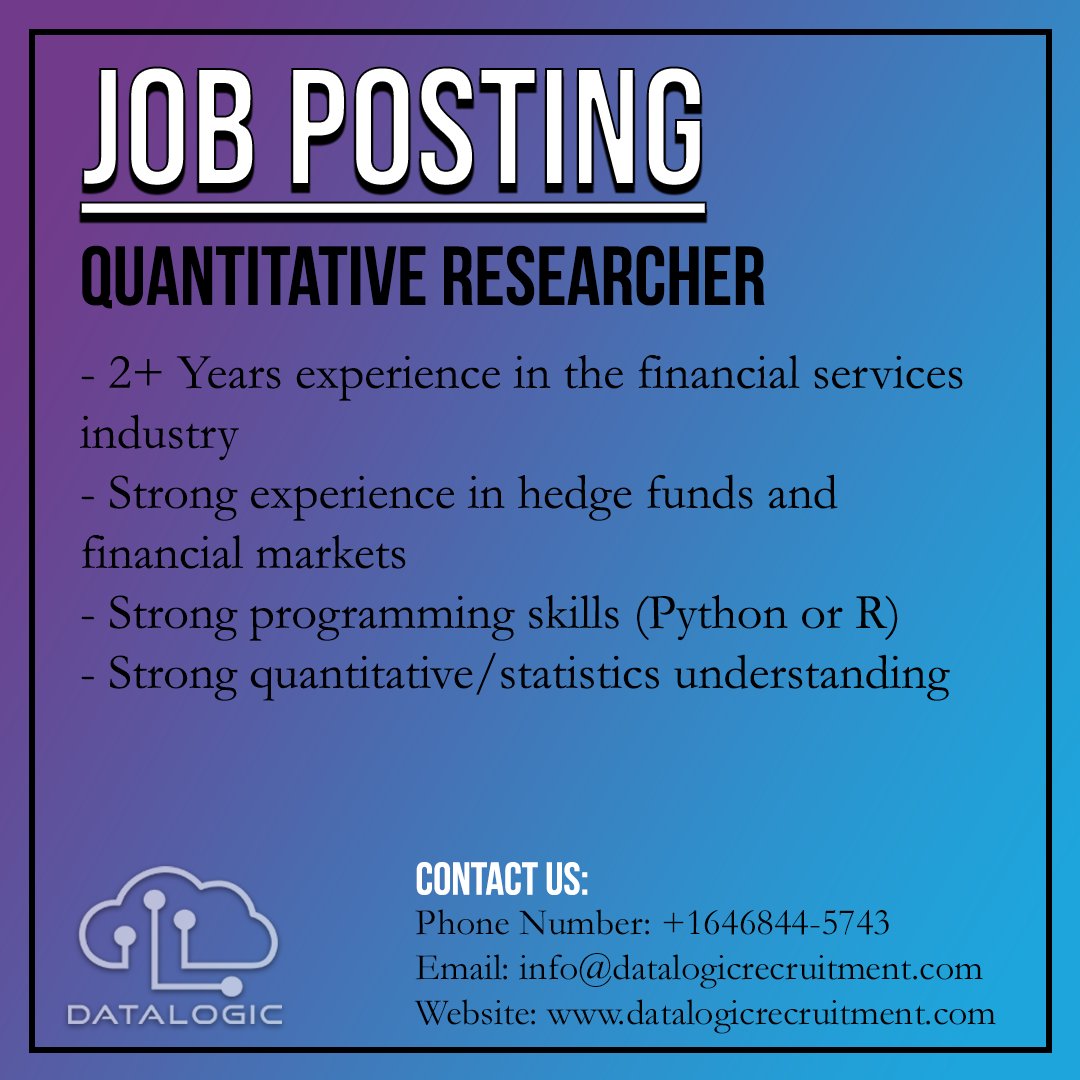 DataLogicRec's tweet photo. We have a once in a lifetime opportunity for you! 🎉

To learn more about the role and this exciting opportunity, contact our team of Industry Consultants today:

📞 +1646844-5743
📧 info@datalogicrecruitment.com
🌐 https://t.co/TibOQA6k7m

#datalogic #datascience #careers https://t.co/E5mv7CLK8U