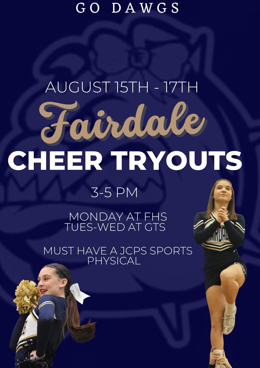 FHSCHEER1's tweet photo. Want to join our team? Tryouts are coming up! Check out our instagram - fairdalehscheer - for more info! https://t.co/oaVuZV9fer