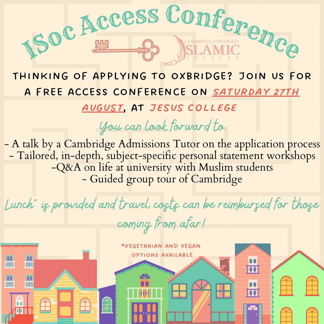 cambridge_isoc's tweet photo. Thinking of applying to Oxbridge? Interested in learning more?
Join us for our annual free Access Conference on Saturday 27th August, from 11AM to 5PM at Jesus College Cambridge! 
The day will include: https://t.co/d5V3YTBq1u