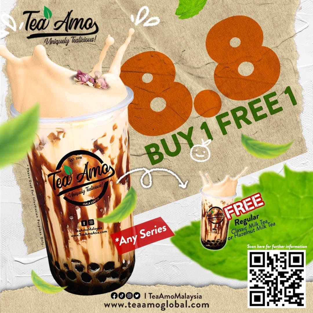 mhilmiismail's tweet photo. Limited Time Promo Buy 1 Free 1 sempena 8.8.2022 esok!
Tea Amo Malaysia ada offer ni dekat semua 30 outlet di serata negara.
Puasa sunat esok? No problem beli la untuk berbuka lagi padu nikmatnya!
Tea Amo: Tea Boba Paling Nikmat Di Dunia!
#TeaAmo
#UniquelyDelicious
#BubbleTea https://t.co/7i0UNw22d1