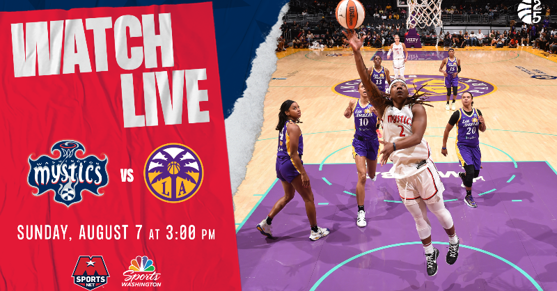 WashMystics's tweet photo. Three games remain! Tune-in as we take on the Sparks.

🆚 @LASparks
🕔 3:00 PM ET
📍 Entertainment &amp; Sports Arena
📺📲 @MonSportsNet | ESPN 3

#Mystics25 // #TogetherDC
