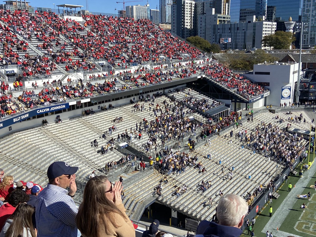 @GTToddStansbury @GeorgiaTechFB @GTAthletics Your student section at the end of the first quarter of the 2021 UGA game.