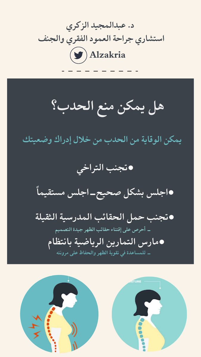 AlzakriA's tweet photo. #الظهر #صحتك_حياتك #صحة #الجنف #الحدب هل يمكن منع الحدب؟ https://t.co/KwHPKnMUYk