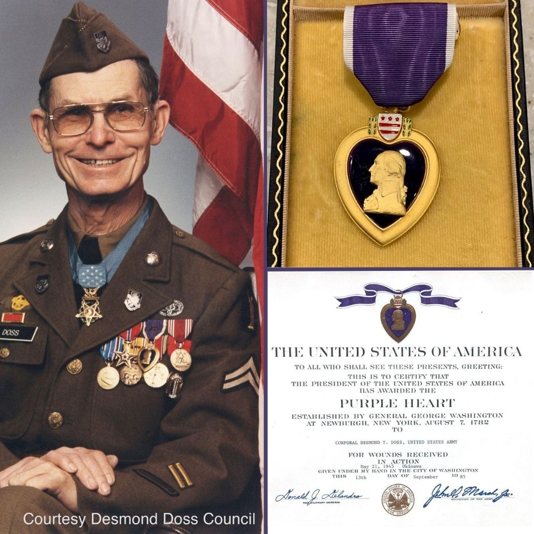 Desmond received a Purple Heart with two Oak Leaf clusters, signifying he received three Purple Hearts. 

#PurpleHeartDay #NationalPurpleHeartDay #LiveLikeDoss #HacksawRidge #MedalofHonor #DesmondDoss #WWII #USArmy