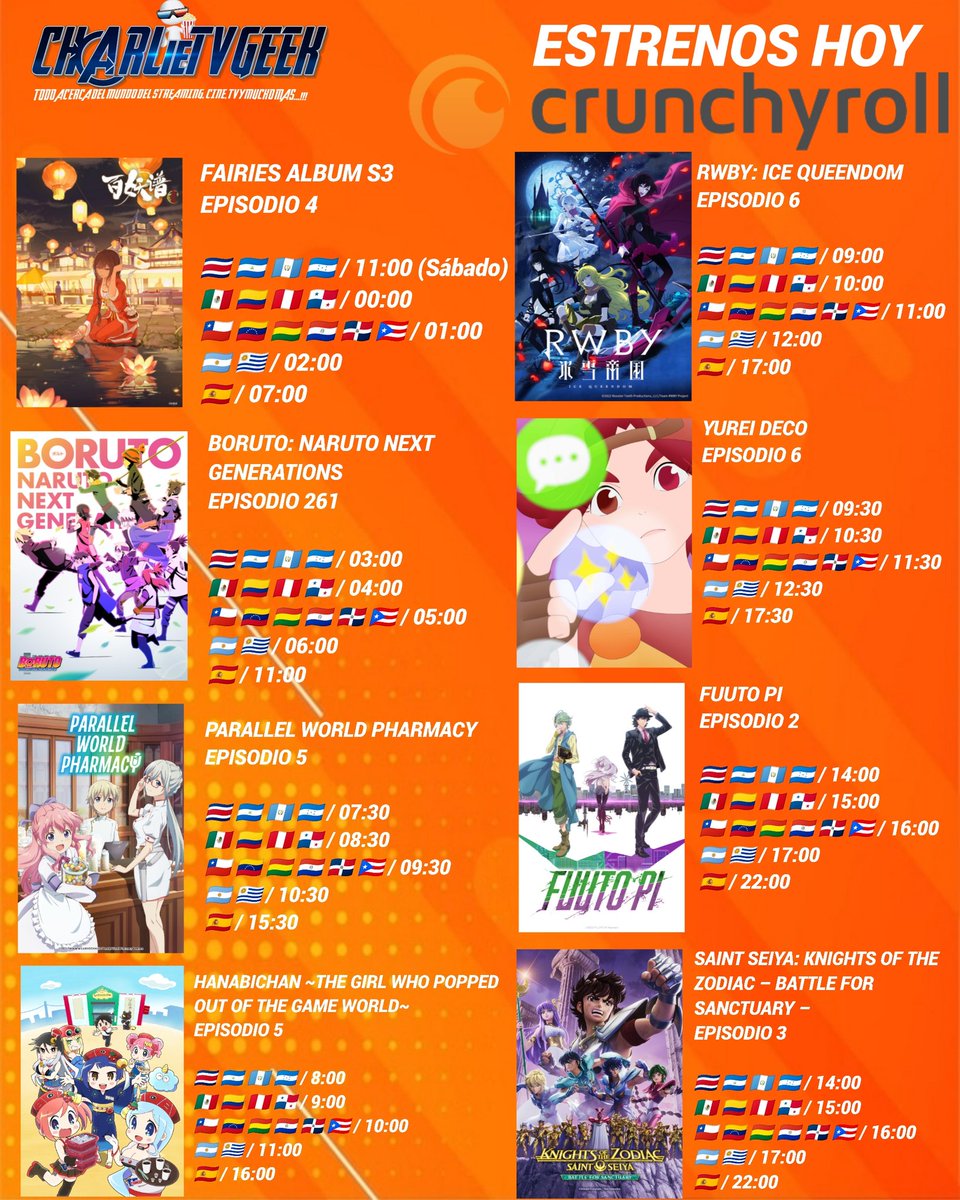 charlietvgeek's tweet photo. Nuevos episodios #ESTRENO hoy en #CrunchyrollLA y #CrunchyrollES! https://t.co/5K9mN8C3CC