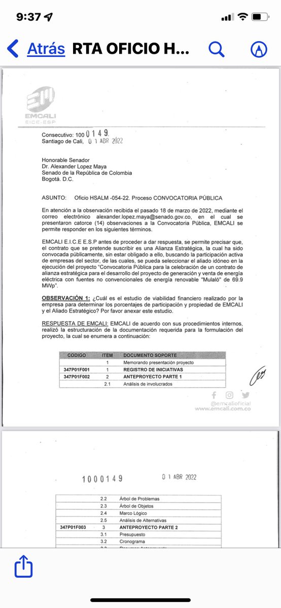 EMCALIoficial's tweet photo. @AlexLopezMaya: adjunta está la respuesta a su última petición dirigida a Emcali. Toda nuestra información es pública, por principio. @AriasRey1 https://t.co/5hpcs7Waxr