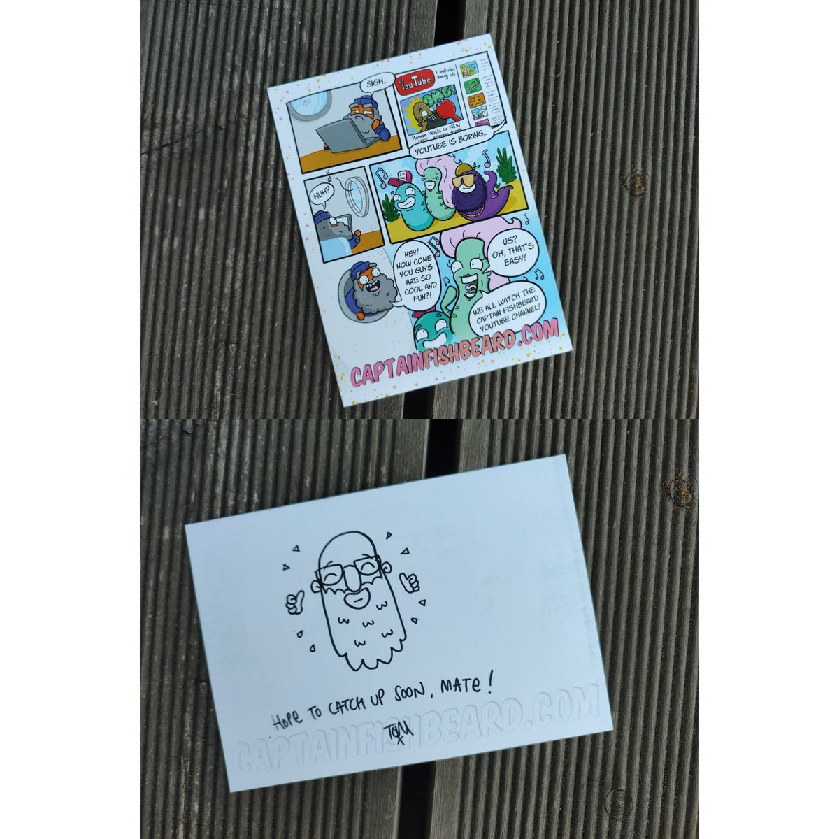 LloydandtheBear's tweet photo. Oh my gosh I'm stupid! Only today when sorting through some comics did I actually turn over the postcard from @sparkeface and find he'd done a sketch of me on there too! It's so awesome!!! #captainfishbeard https://t.co/lxM73cOk6g