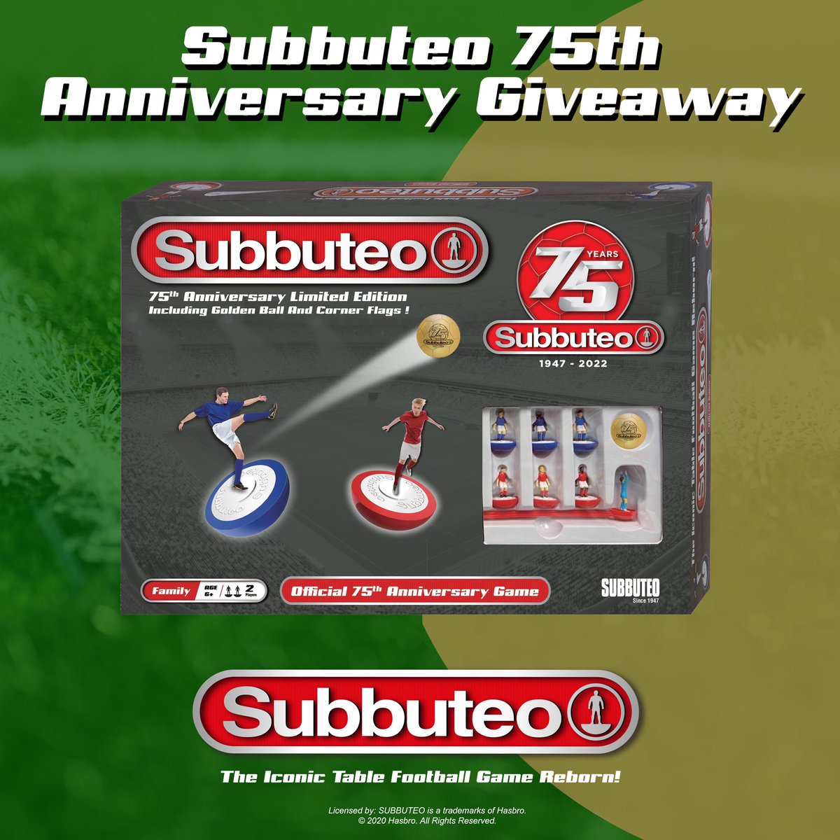 ugames_uk's tweet photo. Subbuteo 75th Anniversary Giveaway
To be in with a chance of winning the new Subbuteo 75th Anniversary Main Game:
• RT & Follow
• Comment: #Subbuteo75
Closes: 8pm 11/08/2022, Europe only, Full Ts&Cs on FB & IG #Subbuteo #Giveaway #win #premierLeagueIsBack @SubbuteoOficial https://t.co/Yhefj9IMFR