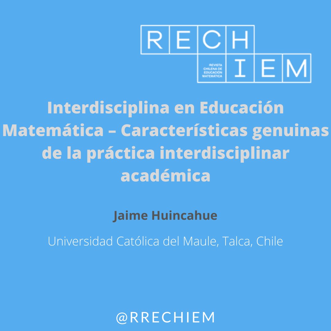 Invitamos a leer el artículo del Dr. Jaime Huincahue  en el v. 14, n. 2 de <a href="/RRechiem/">Revista RECHIEM</a>
 2022.
doi.org/10.46219/rechi…
#interdisciplina #modelación matemática, #modeladores  #educación #Chile <a href="/Sochiem_Chile/">Sociedad Chilena de Educación Matemática, Sochiem</a>