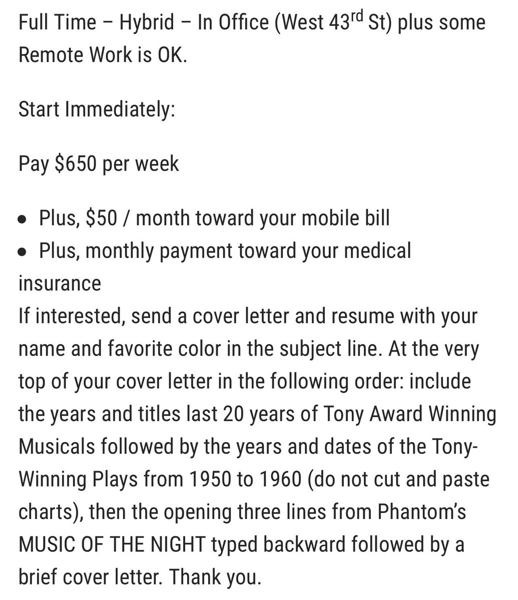 this job posting on playbill is objectively so ridiculous i cannot stop laughing