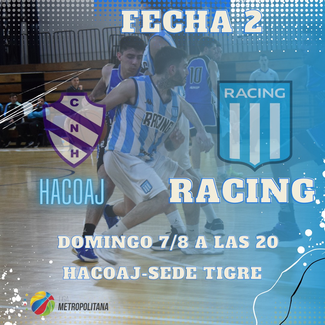 ¡Hoy juega #Racing !✔️

Tras la victoria en el inicio del campeonato, <a href="/BasketRacing/">Basket Racing</a> deberá visitar a Náutico Hacoaj por la fecha 2 del Grupo H en la Liga Metro 2022 en la sede de Tigre (Luis García 943).

¡Acércate a alentar a la Academia!