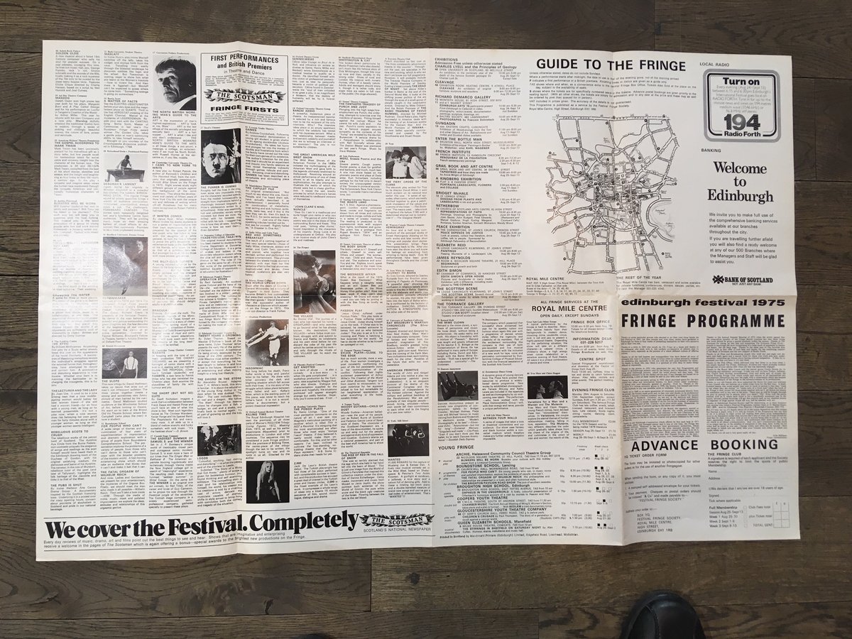 EdinRenaissance's tweet photo. It's hard to believe the Edinburgh Renaissance Band has been performing at the Fringe since 1973. The earliest fringe brochure I could find, from 1975, has the WHOLE fringe programme printed on 1 doublesided sheet of paper! Were you in that audience then, and still coming along? https://t.co/Wf1HSLISwX