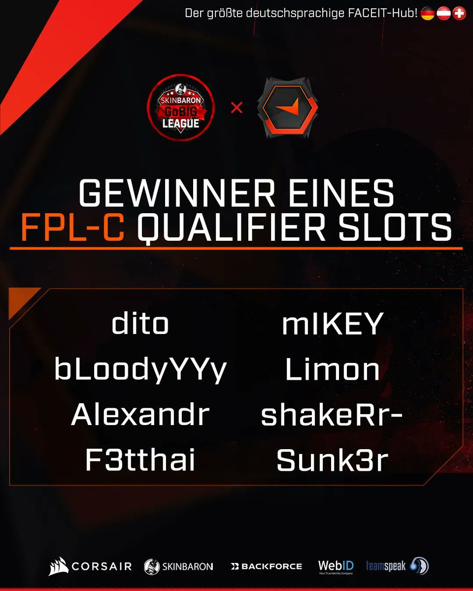 BIGClub's tweet photo. Der FPL-C ruft und wir antworten!

In unserem #RoadToFPL Diamond-Hub konnten sich 8 Spieler durchsetzen. Diese kämpfen nun um einen der Qualifikations-Spots im FPL-C Qualifier. Wir drücken den Jungs die Daumen und hoffen, dass sie den nächsten Schritt in ihrer CS-Karriere machen! https://t.co/8tG0qmVs73
