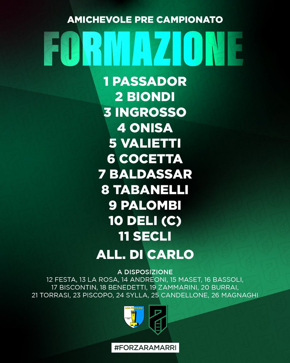 PordenoneCalcio's tweet photo. La nostra formazione 🖤💚
🤝 #Torviscosa
🏡 #Fiumicello
#ForzaRamarri #ForzaPordenone https://t.co/IbnnD3c5Bi