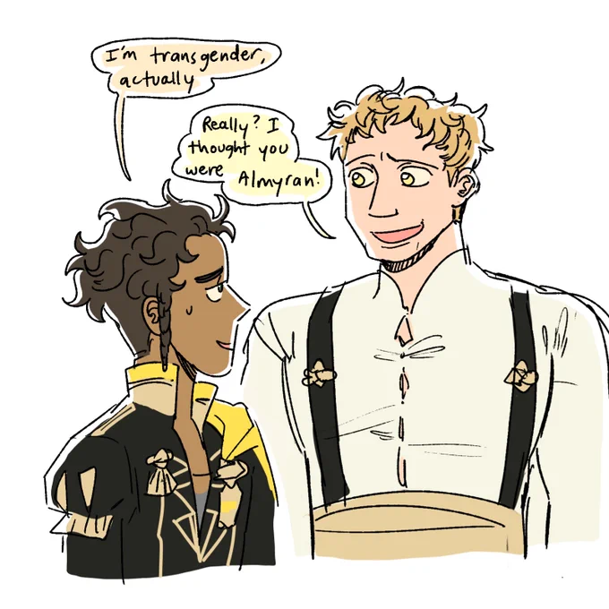 i don't have any explanation for this. Not pictured is claude dragging Raphael off to interrogate him 💀(also blank version of claude tails meme in replies) #fireemblem #fe3h #goldendeer #FireEmblemThreeHouses 