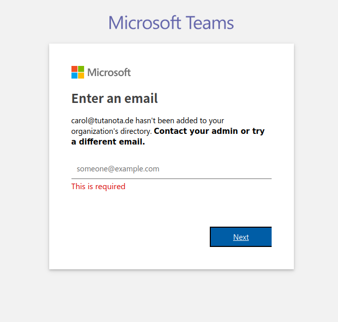 TutaPrivacy's tweet photo. Microsoft blocks Tutanota users from own service: Tutanota users can't register a Microsoft Teams account and Microsoft won't change it. This demonstrates why stronger antitrust legislation is badly needed. Let's #Fight4Privacy ๐ช๐
https://t.co/Czc5ZBcfut https://t.co/QF4KHYtVfF