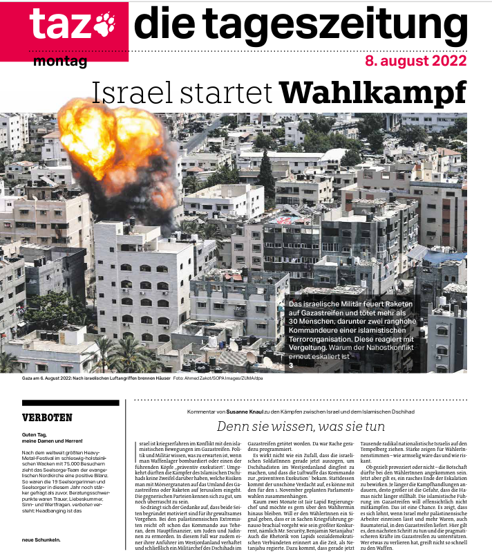 BoekJulia's tweet photo. Operation #Morgengrauen. #taz fragt, warum der #Nahostkonflikt erneut eskaliert ist. Mit Texten von @susanneknaul und Judith Poppe @tazgezwitscher https://t.co/uNbjPm3xCd