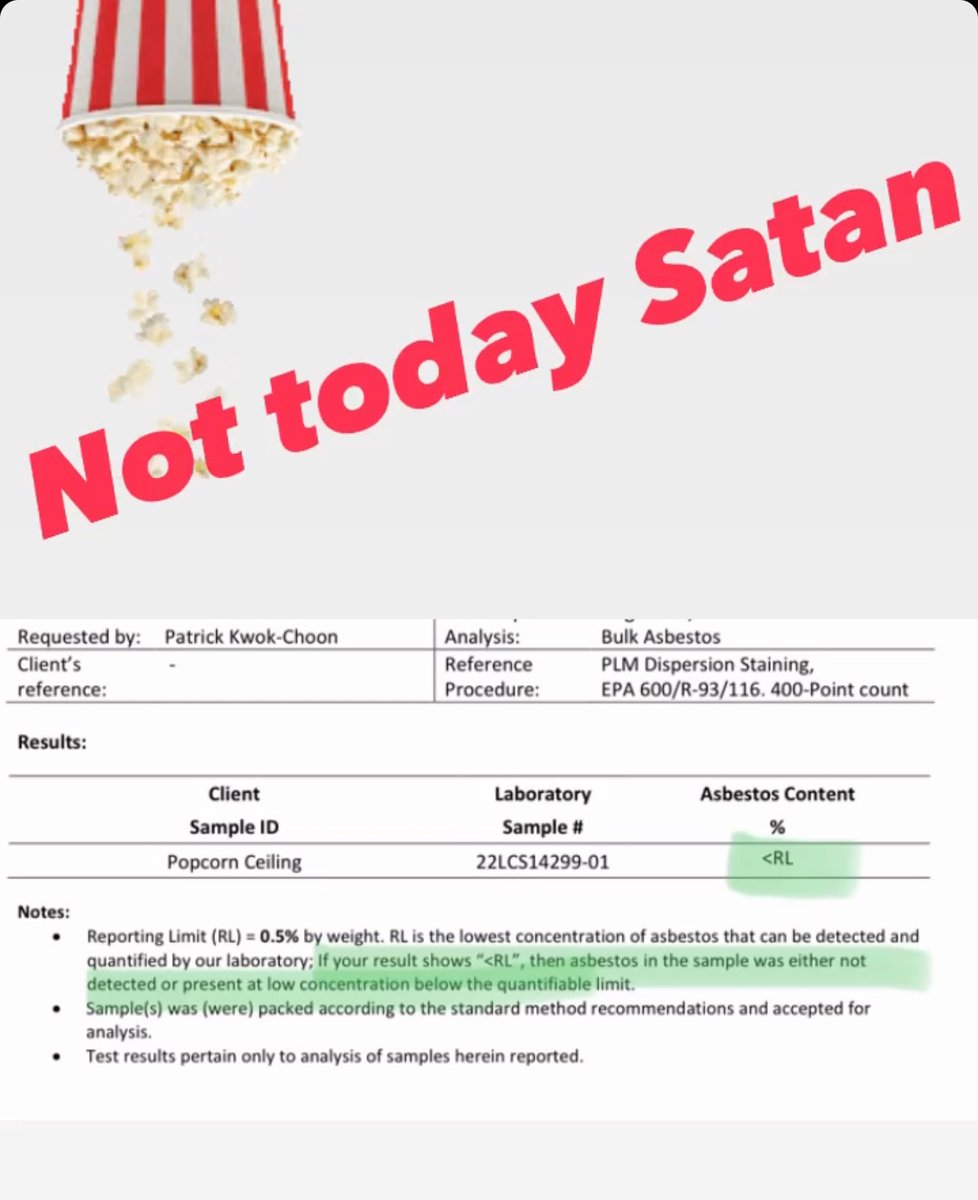 KWOK_ROCK's tweet image. Well that’s a relief 🍿
#popcornceiling #noasbestos