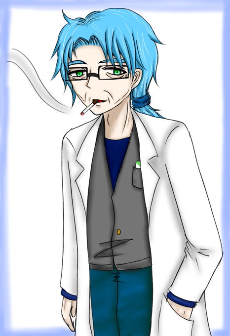 青髪眼鏡白衣キャラデザ企画のtwitterイラスト検索結果