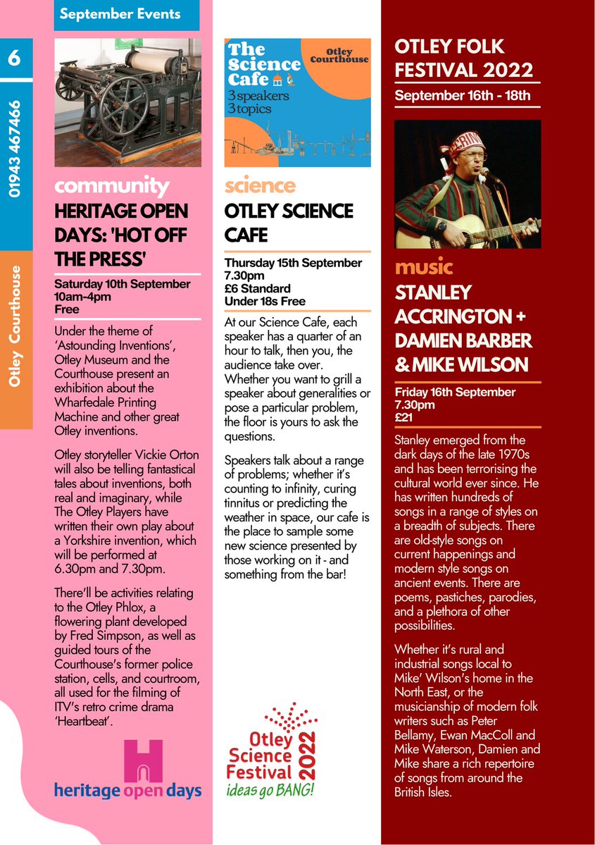OtleyCourthouse's tweet photo. It's been a labour of love, but it's finally here! With over 120 events split across 32 pages, we're proud to present our September 2022 - February 2023 Programme 🥳💥

You can access an online version here: https://t.co/JPnk1Yvuky

Print edition available from Friday! https://t.co/HJR99Xb9uQ