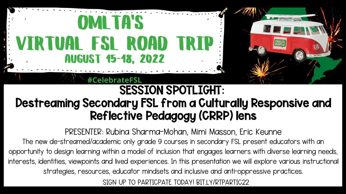 The #OMLTA Virtual #FSL Road Trip is rapidly approaching! Would you like to learn more about destreaming secondary #FSL from a CRRP stance? Join <a href="/MadameRSharma/">R. Sharma B.A. B.Ed, M.A, OCT</a>, <a href="/mimi_masson/">Mimi Masson</a>, and <a href="/EricKeunne/">Eric Keunne</a> to learn more about inclusive and anti-oppressive practices for destreamed #FSL.  👇