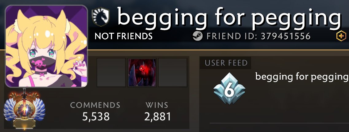 Dota2Profiles's tweet photo. Hello, this account will contain a intimate look into how the people of Dota likes to express themselves in form of their profile pages. Please submit your screenshots to me!
Occasionally I will also post interesting chat logs for an even more exclusive look

(ran by @MilkJugA) https://t.co/FWxZEPpjLb