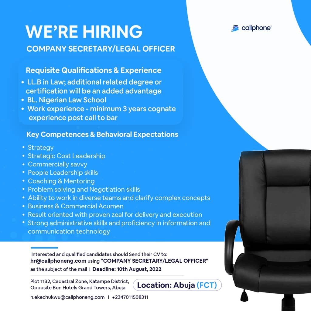 jobcornerng's tweet photo. We're #hiring
Are you or do you know an ideal company secretary/legal officer?
Send in your CV.
#HIRINGNOW #fintechjobs #jobcorner #TechisHiring https://t.co/zsANuWmNcG