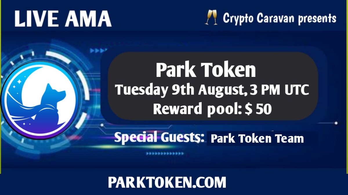 Crypto Caravan will host an AMA with Park Finance 9th August 2022 at 03:00 PM UTC

💰Rewards Pool : $50

Venue 🏠: t.me/Crypto_caravan

Rules:
1⃣ Follow <a href="/Crypto_Caravan/">Crypto Caravan</a> &amp; <a href="/theparktoken/">parktokenofficial</a>
2⃣ Like &amp; Retweet
3⃣ Comment Questions &amp; Tag 3 Friends (max 3 questions)