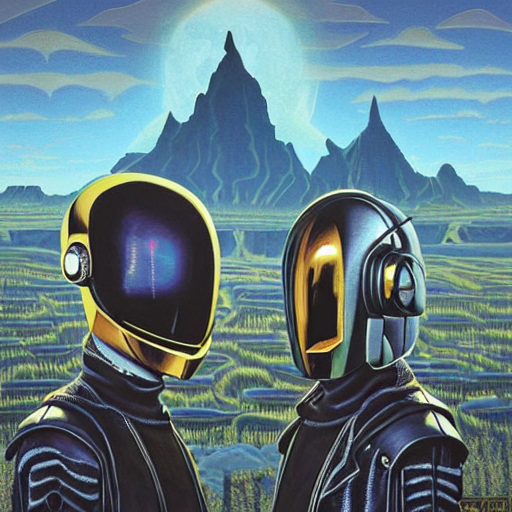 Pixelmindai's tweet photo. Feeling the Daft Punk aesthetic with #MajestyDiffusion. 

Happy Sunday, everyone! https://t.co/Xop70eGGzM