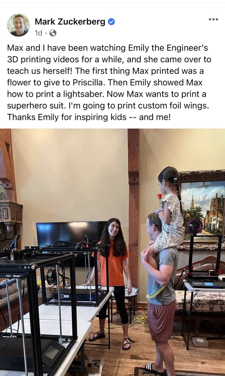 Uncle Jessy (@unclejessy4real) on Twitter photo Check this out! <a href="/EmilyDaEngineer/">Emily The Engineer</a> was off visiting Mark Zuckerberg showing his fam all about 3D Printing 🤯🤘
#3Dprinting Check this out! <a href="/EmilyDaEngineer/">Emily The Engineer</a> was off visiting Mark Zuckerberg showing his fam all about 3D Printing 🤯🤘
#3Dprinting