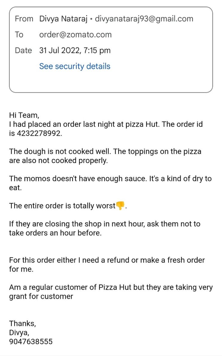 Mohanraj_Thevar's tweet photo. @zomato @pizzahut
I feel to slew both of you in consumer court.

Pizza hut says to contact zomato, zomato replied to add feedback to Pizza hut.

#hatepizzahut
#zomato https://t.co/iuIco00MZh