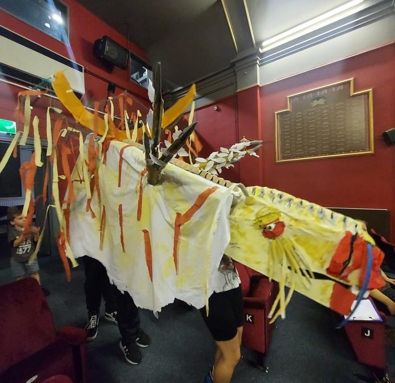 PlayOnArts1's tweet photo. Who was impressed by our huge Jabberwocky puppet - expertly manipulated by Emily, Dami and Joe? 😍👏🏼 #sing #dance #act #create #props #scenery #backstage #bexley #erith #Greenwich #Dartford #theatre #summerholidays #kids #inclusion #friendship #summer #growth #selfesteem #local https://t.co/O7WHb9h3BX