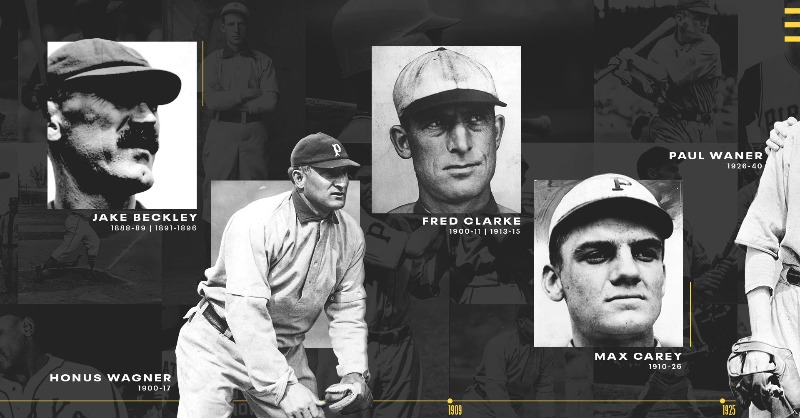 Pirates's tweet photo. Legendary ballplayers from all walks of life have called the Steel City home.

Introducing our inaugural Hall of Fame Class.