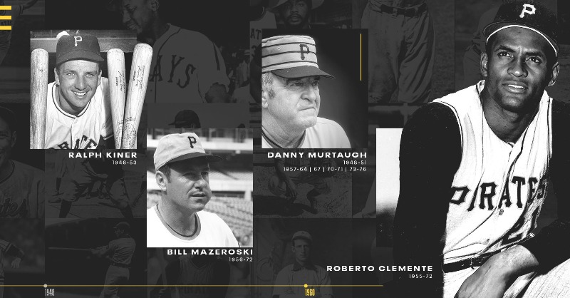 Pirates's tweet photo. Legendary ballplayers from all walks of life have called the Steel City home.

Introducing our inaugural Hall of Fame Class.